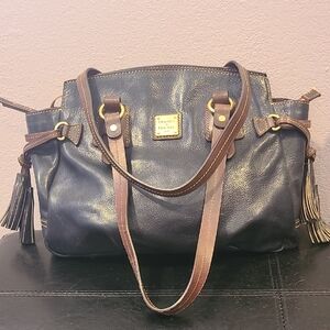 Dooney & Bourke Navy and Brown Leather Satchel